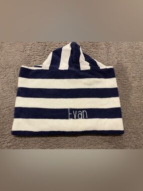 Pottery Barn Kids Navy and White Striped Hooded Towel